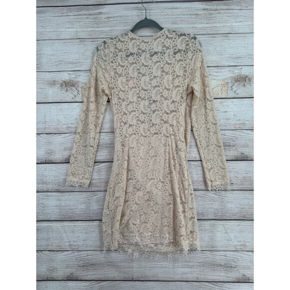 Free People Lace Wrap Dress Womens Medium Pink Cream Rough Hem Ruched Side - Picture 2 of 11